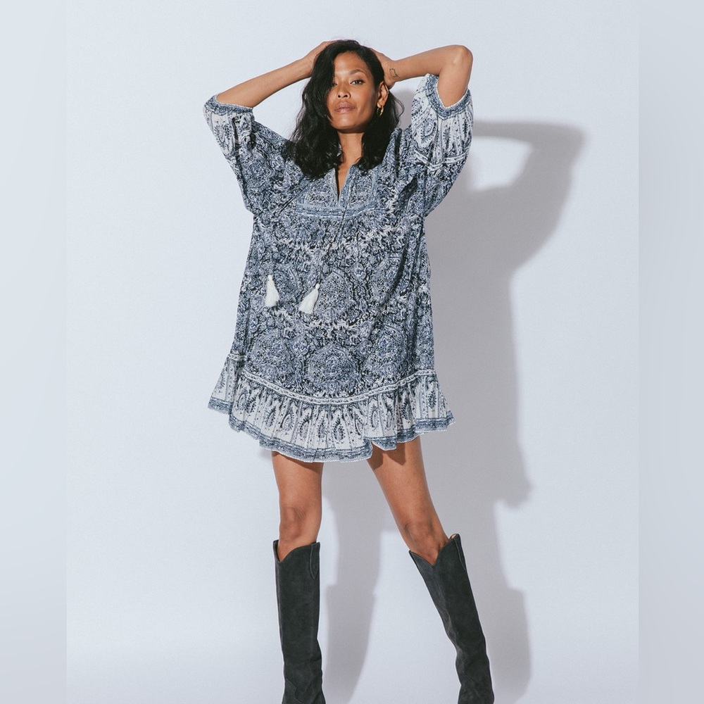 Cleobella grey and White Patterned Tunic Dress size XS